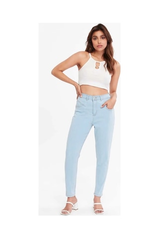 Kene Jeans Yüksek Bel Ön Conta Çımalı Esnek Dar Paça Buz Mavi