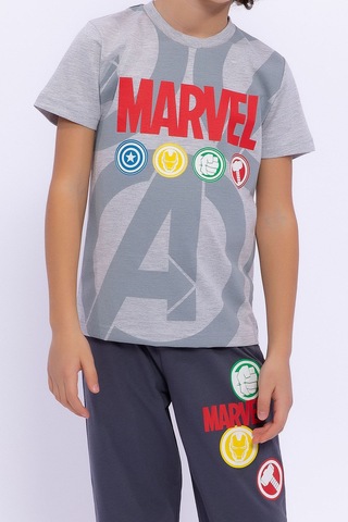 Avengers Marvel Erkek Çocuk Gri Kısa Kol Pijama Takım Grı Melanj
