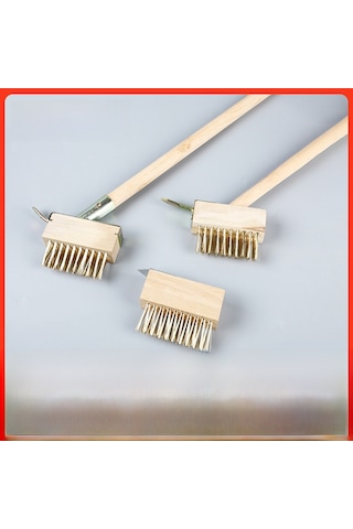 Geeroyoo Ahşap Uzun Saplı Bakır Kaplı Çelik Telle Yapılmış Çim Kaldırıcı Bahçe Fırçası - C Tipi Metal Renkli Çok Amaçlı Temizleme Aleti