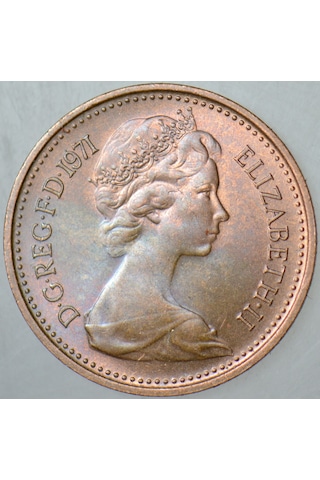 Birleşik Krallık Yarım Penny 1971 Kraliçe Iı. Elizabeth İngiltere 17,14 Mm. Çilaltı.