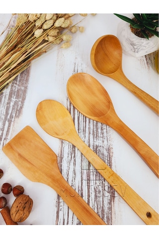 Ahşap Tahta Mutfak Kaşık Seti 4 Parça Kayın, Şimşir Ağacı 4-1