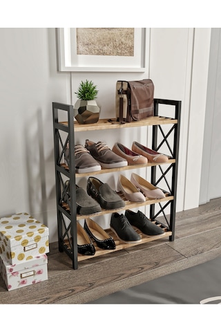 Dekoratif 4 Katlı Ayakkabılık Siyah