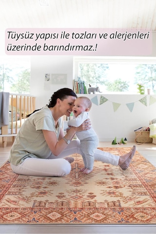 Foldy Vintage Desenli Dokuma Taban Dekoratif Kahverengi Halı Fl 43 Kahverengi 3