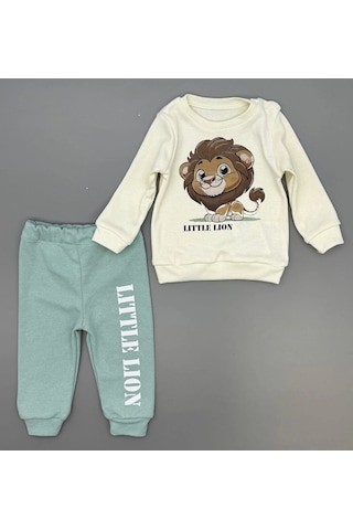Erkek Bebek Aslan Baskılı Alt Üst İkili Gündelik Takım Yeşil
