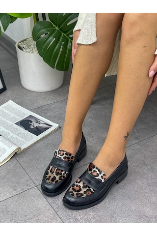 Erva'nın Butiği Siyah Cilt Leoparlı Your Kadın Loafer-5543 Siyah Leopar