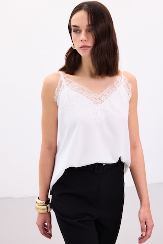 Sateen Dantel Detaylı Askılı Bluz - Ekru-136875 Ekru
