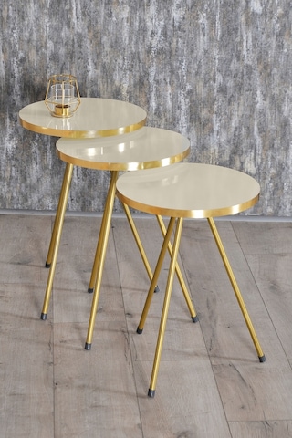 Zigon Sehpa 3'Lü Gold Metal Ayak Krem Gold