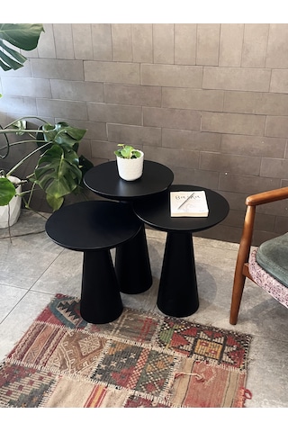3'lü Zigon Mantar Sehpa Mushroom Masif Ahşap Modern Yan Sehpa Takımı Naturel Kayın