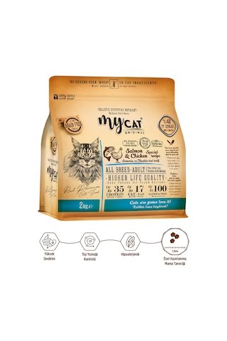 Mycat Az Tahıllı Somon Balıklı ve Tavuk Etli Yetişkin Kedi Maması 2 KG