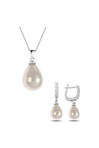 Gümüş Damla Model Kolye Küpe Inci Set