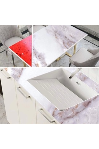 Mermer Desenli Masa Tezgah Mutfak Su Geçirmez Yapışkanlı Folyo Sticker Sarı 5x0,6m K0