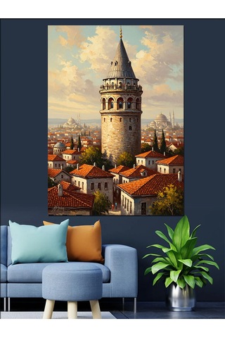 Ahşap Tablo Kırmızı Tarlada Tek Başına Ağaç