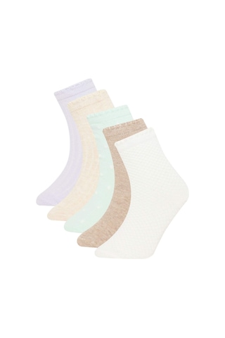 DeFacto Kız Bebek Dikişsiz 5'li Pamuklu Uzun Çorap C9103A5NSKR1 Çok Renkli