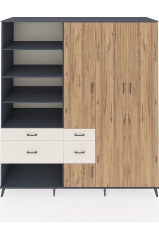 Kronos Dolap 14 Raflı 4 Çekmeceli 4 Kapaklı 220x59x243 Antrasit-çam/aytaşı Atlas Çam/aytası
