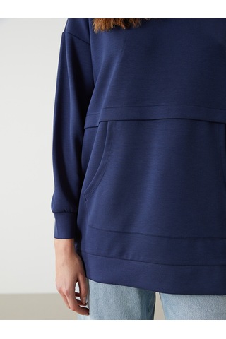 Lcw Modest Lacivert Bisiklet Yaka Oversize Kadın Sweatshirt Tunik