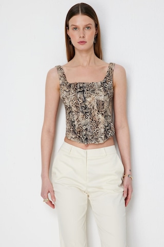 Ekol Kadın Kalın Askılı Korseli Crop Bluz 2062 Leopar LEOPAR