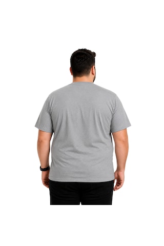 Battalmoda Erkek Büyük Beden Melanj Gri Bisiklet Yaka Kısa Kollu Overcome Tişört 3xl-4xl-5xl-6xl