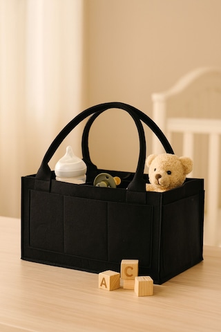 Siyah Keçe Anne Bebek Bakım Çantası Yenidoğan İçin Organizer Düzenleyici Siyah