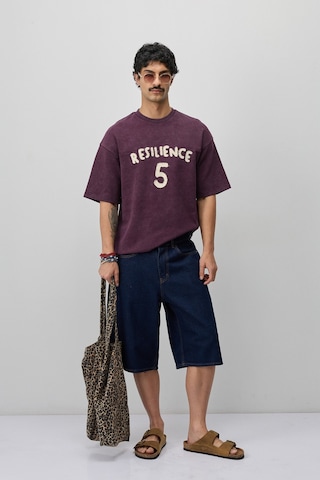 Vamos Oversize Baskılı Tişört V70-188 Bordo