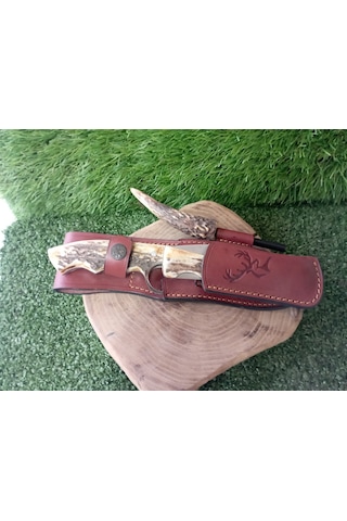 Tctknives El Yapımı Av Kamp Kılıflı Bıçak001 Kahverengi - Krem