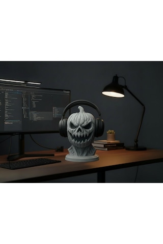 Happy3dworld Kabak Kafatası Kulaklık Standı, 3d Baskı Halloween Gotik Dekor