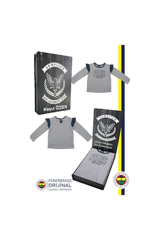Fenerium Fenerbahçe Lisanslı Uzun Kol Lacivert Bebek Sweat Kişiye Özel Hediyelik Ahşap Kutulu Gri