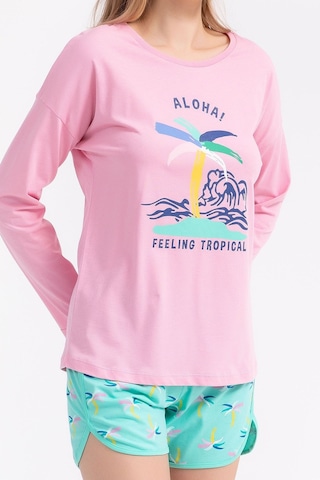 Rolypoly Feeling Tropical Pembe Kadın Uzun Kol Şort Takım 5274-29454 Pembe