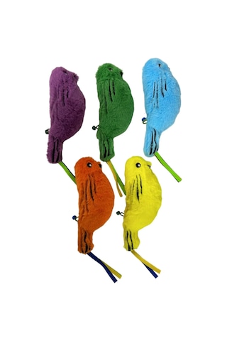 Catnipli Zilli Peluş Kuş Kedi Köpek Oyuncağı Çeşitli Renklerde 8 Cm X 30 Cm