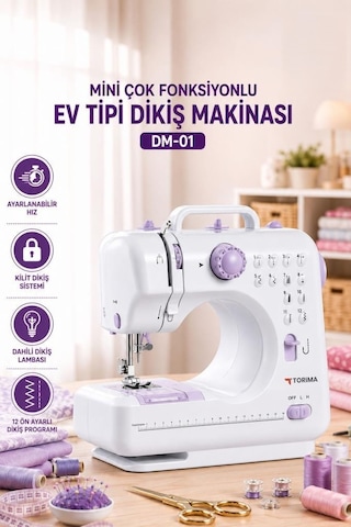 Torima DM01 12 Desenli Pedallı Ev Tipi Beyaz Mini Dikiş Makinesi