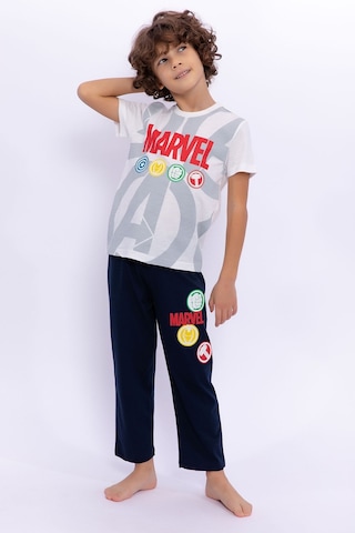 Avengers Lisanslı Marvel Krem Erkek Çocuk Bisiklet Yaka Pijama Takımı Krem