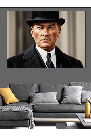 Şık Mustafa Kemal Atatürk Portresi Dekoratif Kanvas - Mdf Ahşap Tablo