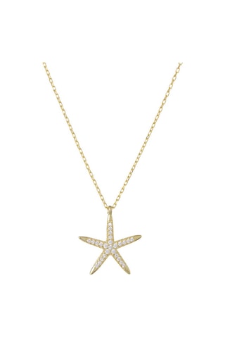 Deniz Yıldızı Model Zirkon Taşlı 925 Ayar Gümüş Gold Rengi Kadın Kolye Gold