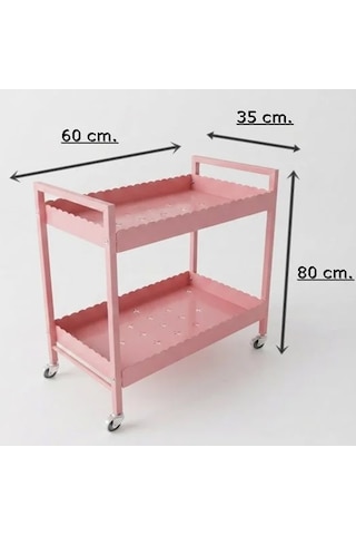 Pembe Servis Arabası Tekerlekli Mutfak Rafı 4020