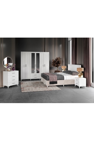 Sanat 6 Kapaklı Komple Mdf Beyaz Yatak Odası Takı