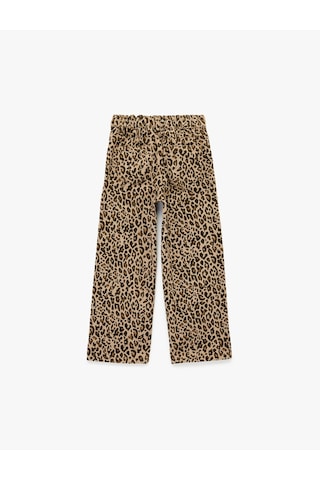 Koton Pamuklu Loose Fit Beli Lastikli Geniş Paça Leopar Desenli Denim Pantolon Kahverengi Desenli 6smg40021ad