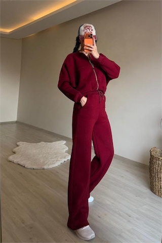 Neşeli Butik Kadın Oversize 3 İplik Cepli Eşofman Takımı Nm029 Bordo