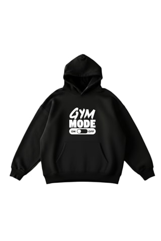Machi Makiteks Gym Mode On/off Baskılı Siyah Kapüşonlu Sweatshirt - Unisex Oversize Fitness Spor Salonu İçin Hoodie