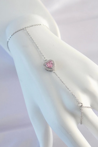 316l Çelik Gümüş Renk Pembe Zirkon Taşlı Kalp Model Şahmeran - Tj-sn582 Çok Renkli