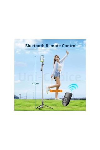 R16x 170cm Selfie Stick Led Işıklı Bluetooth Uzaktan Kumandalı 360 Derece Kullanım Tutma Kollu Telefon Ve Kamera Uyumlu Tripod Özçekim Çubuğu