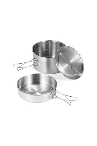 Ranyeek Tomshoo Paslanmaz Çelik Tencere Ve Tava Seti, Kapaklı 15.5cm Tencere, 16cm Tava İle Mesh Çanta Gümüş