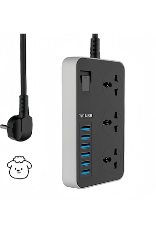 3000w 3 Ac Çıkışları Ve 6 Usb Şarj Portu Akım Korumalı Grup Priz
