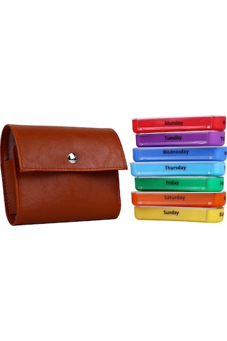 Qingmipy 7 Bölmeli Deri Haplık Organizatör: Haftalık Vitamin Ve İlaç Saklama Çantası Kahverengi Kahverengi