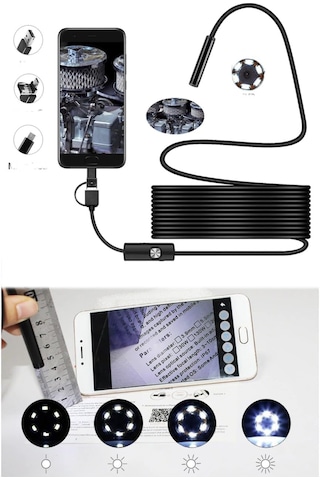 Profesyonel Endoskop Yılan Kamera Arama Motor Içi Su Geçirmez Aralara Girebilen Tesisat Kamerası 10 Metre 3in 1 Usb-typc E - Mıcro Usb