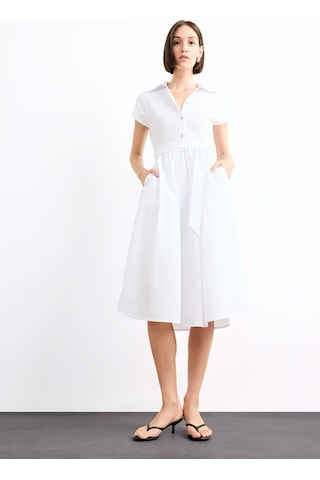 Defacto Terry Cotton Kısa Kollu Kemerli Midi Elbise G0392ax25smwt34 Beyaz
