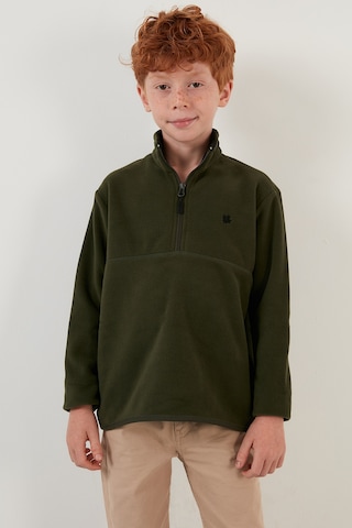 Lela Yumuşak Dokulu Fermuarlı Dik Yaka Şardonlu 2'Li Paket Çocuk Polar 5905002S2 Haki-Mavi