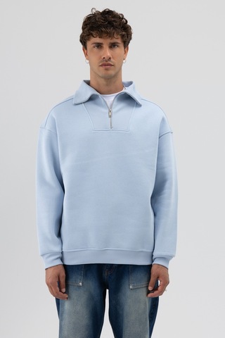Vamos Basic Fermuarlı Dik Yaka Sweatshirt Bebe Mavi