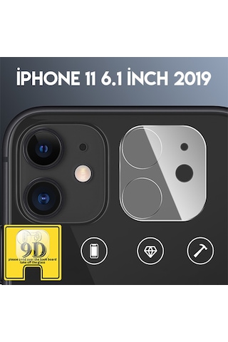 Apple Uyumlu iPhone 11 6.1Inch Full Tempered Kamera Koruyucu Kırılmaz Cam