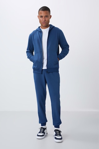 Tommy Life Parlament Kompakt Pamuklu Kalın Pürüzsüz Dokulu Kapüşonlu Comfort Fit Erkek Eşofman Takım - 85262 Mavi