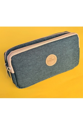 Rlx-147 Keten İki Gözlü Kalemlik Kalem Kutusu Kalemlik Koyu Yeşil Beyaz