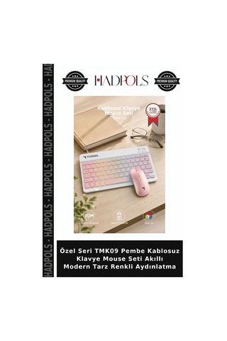 Özel Seri Tmk09 Pembe Kablosuz Klavye Mouse Seti Akıllı Modern Tarz Renkli Aydınlatma